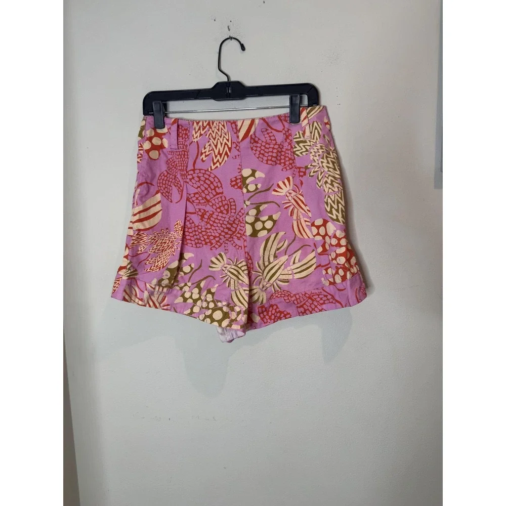 FARM Shorts Womens Medium Multicolor Floral Poplin Pleated Culotte Lined‎ Summer
